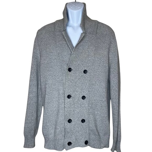 H&M Grey Cotton Double Breasted Collared Knit Cardigan Sweater Size M - Picture 1 of 13